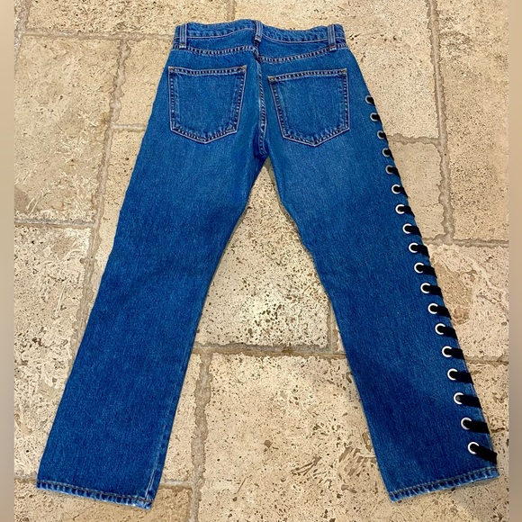 Veronica Beard Ines High Rise Girlfriend Straight Leg Ribbon Detailing Jeans 24 - Picture 2 of 8